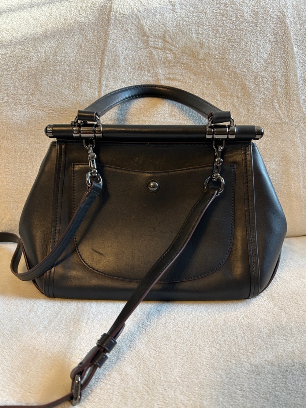 Coach Black Leather Drifter Willow 54079 Floral Appliqué Satchel - Picture 3 of 12